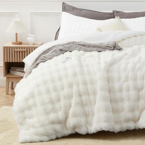 GustoWave Size Fluffy Faux Fur Heated Comforter Blanket with Wireless Controller, Beige - 1 of 4