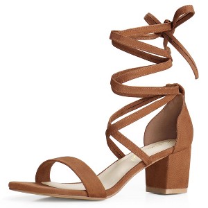Allegra K Women's Solid Open Toe Lace Up Padded Insole Mid Chunky Heeled Sandals - 1 of 4