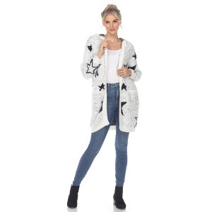 Women's Hooded Open Front High Pile Fleece - White Mark - 1 of 4