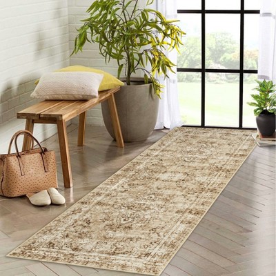 Retro Floral Distressed Area Rug Low Pile Washable Non Slip Floor Cover Home Floor Decor for Living Room