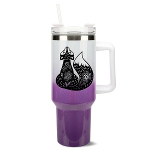 Elanze Designs 40 Ounce Ombre Travel Tumbler With Straw and Lid Stainless Steel Double Wall Insulated Sly Stunning Forest Fox White and Purple Glitter - 1 of 4