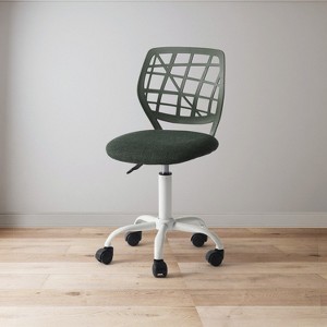 FurnitureR Desk Chair, Adjustable Computer Chair Office Chairs with Plastic Backrest and Padded Seat Cushion, Swivel Chair with Wheels, Dark Green - 1 of 4