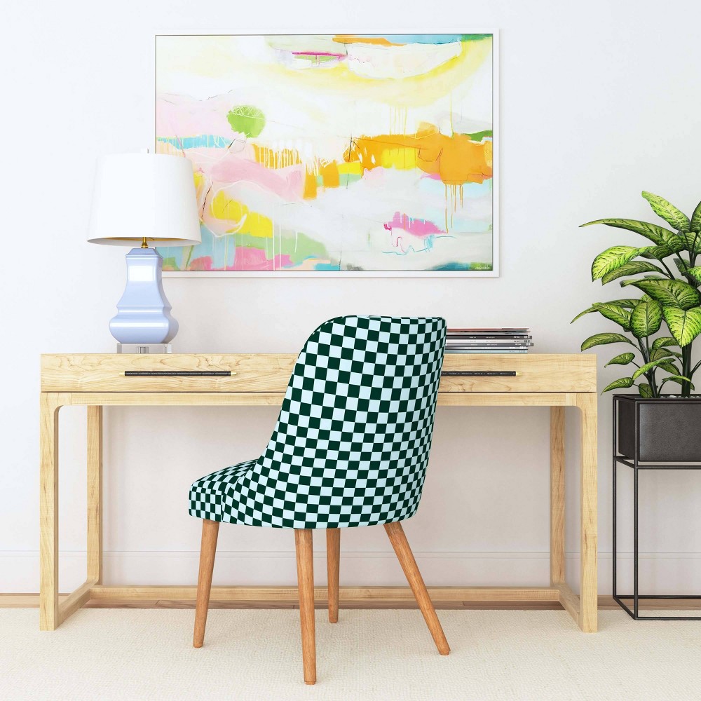 Skyline Furniture Sherrie Upholstered Dining Chair Checkerboard Emerald Blue: Cotton Fabric, Pine Frame, Spot Clean
