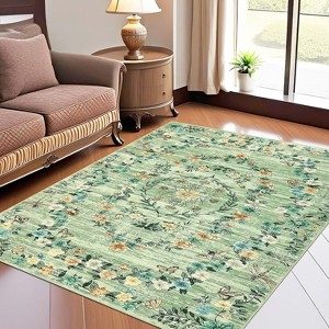 Rug for Living Room,Floral Print Area Rugs,Washable Non-Slip Modern Stain Resistant Low-Pile Carpet for Bedroom Dining Nursery Mat with Rubber Back - 1 of 4