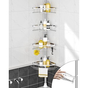 Aoibox Rustproof Shower Corner Caddy Organizer with 4 Adjustable Shelves and Tension Pole for Bathroom Storage, Holds Shampoo and Accessories - 1 of 4