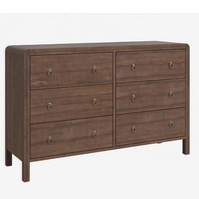 GustoWave Modern 6 Drawer Dresser for Bedroom, Dresser TV Stand with Large Drawers, Natural Texture, Curved Angle for Living Room