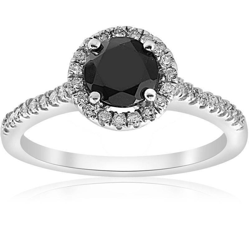 Pompeii3 1 1/3 ct Black & White Halo Diamond Engagement Ring 14k White Gold, 1 of 6