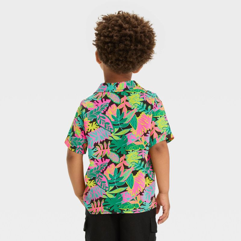 Toddler Boys' Short Sleeve Gauze Woven Challis Tropical Shirt - Cat & Jack™ Black, 3 of 5