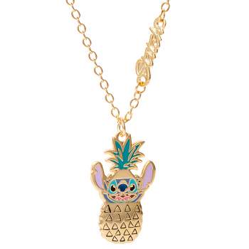 Disney Lilo & Stitch Girls Gold Plated Necklace with Stitch Pendant - Stitch Jewelry Gifts, 16" + 2"