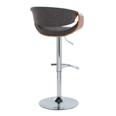 Adjustable Dark Gray Swivel Barstool with Walnut and Chrome