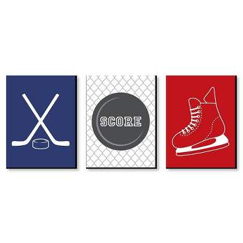 Big Dot of Happiness Shoots and Scores - Hockey - Sports Themed Nursery Wall Art, Kids Room Decor & Game Room Decor - 7.5 x 10 inches -Set of 3 Prints