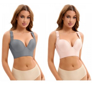 INSPIRE CHIC 2 Pcs Women's Wirefree Convertible Tummy Control 6 Hooks Push Up Bras - 1 of 4