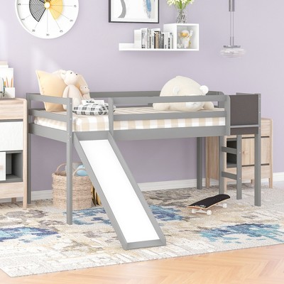 Whisen Twin Size Loft Bed Wood Bed with Slide, Stair and Chalkboard