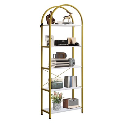 Industrial Arched Bookshelf 4-Tier - Metal Corner Shelf w/Adjustable Feet, Freestanding Bookcase for Living Room, Heavy-Duty Display Storage