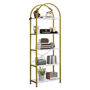 Industrial Arched Bookshelf 4-Tier - Metal Corner Shelf w/Adjustable Feet, Freestanding Bookcase for Living Room, Heavy-Duty Display Storage - 1 of 4