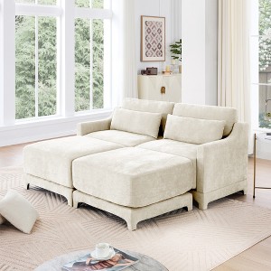 ModernLuxe Chenille Fabric Sofa with Ottoman & Lumbar Pillows, Ergonomic Sofa Couch for Living Room/Bedroom, Beige/Sky Blue/Green (2-4 Seats) - 1 of 4