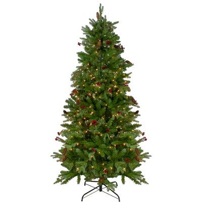 Northlight 7.5’ Pre-Lit Mixed Winter Berry Pine Artificial Christmas Tree - Clear Lights