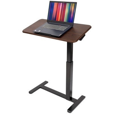 Adjustable Walnut Overbed Table with Tilting Top and Steel Base