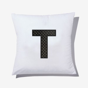 Personalization Mall Black Quilted Velour Initial Embroidered Applique Throw Pillow - 1 of 1