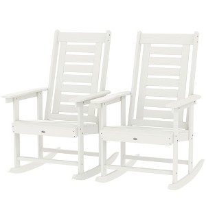 2 Pieces Outdoor Rocking Chairs, HDPE Patio Rockers with 28" High Back, Wide Armrests for Porch Backyard - 1 of 4