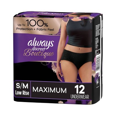 Image of Always Discreet Boutique Low-Rise Postpartum Incontinence Underwear - Maximum Absorbency - Black - S/M - 12ct