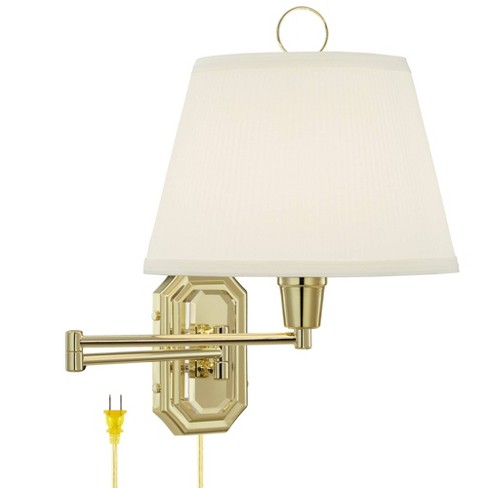 Barnes and Ivy Swing Arm Wall Lamp Brass Plug-In Light Fixture Ivory  Mushroom Pleated Shade Bedroom Bedside Living Room Reading