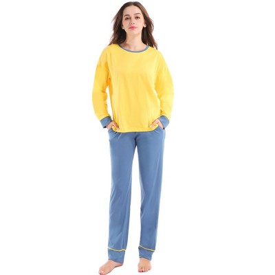 cheibear Womens Sleepwear Round Neck Nightwear with Pants Pajama Lounge Set