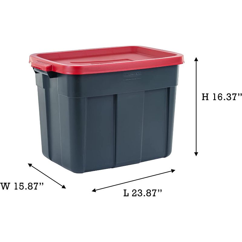 Rubbermaid Roughneck 18 Gallon Durable Plastic Holiday Storage Tote with Snap Tight Recessed Lid for Seasonal Decorations, Green and Red (6 Pack), 3 of 8