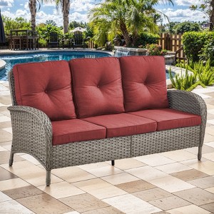 Buenhomino Outdoor Patio Furniture - Wicker Sofa with Removable Cushion, 3 Seater Rattan Couch with Deep Seat, High Backrest for Balcony, Backyard - 1 of 4