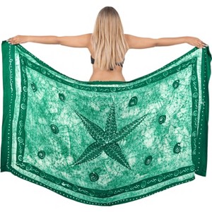 LA LEELA Women's Swimwear Bathing Suit Holiday Sarong Wrap Cover up Beachwear Pareo Swimsuit Wraps One Size Green, Abstract - 1 of 4