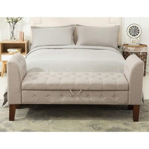 Aoibox Upholstered Storage Bench with Arms Ottoman for Bedroom, Living Room & Entryway, Khaki, Comfortable Tufted Seat - 1 of 4
