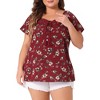 Agnes Orinda Women's Plus Size Floral Short Sleeve Beach Square Hollow Tassel Tie Neck Peasant Tops - 2 of 4