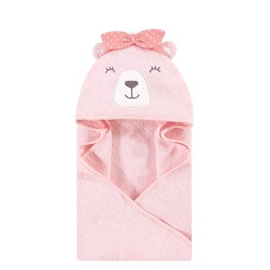 Hudson Baby Infant Girl Cotton Animal Face Hooded Towel, Bear Girl, One Size - 1 of 2