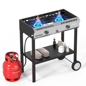 ROVSUN 2 Burner Outdoor Propane Gas Stove with Ignition, Regulator & Shelf, 150,000 BTU Powerful Cooker for Backyard Patio Home Cooking Frying Canning - 1 of 4