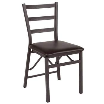 Flash Furniture HERCULES Series Brown Folding Ladder Back Metal Chair with Brown Vinyl Seat