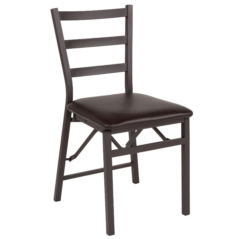 Flash Furniture HERCULES Series Brown Folding Ladder Back Metal Chair with Brown Vinyl Seat, 1 of 12