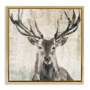 Stupell Industries Rustic Deer Elk Wildlife Portrait Floating Frame Canvas Art, Gold, 25" x 25" - 1 of 4