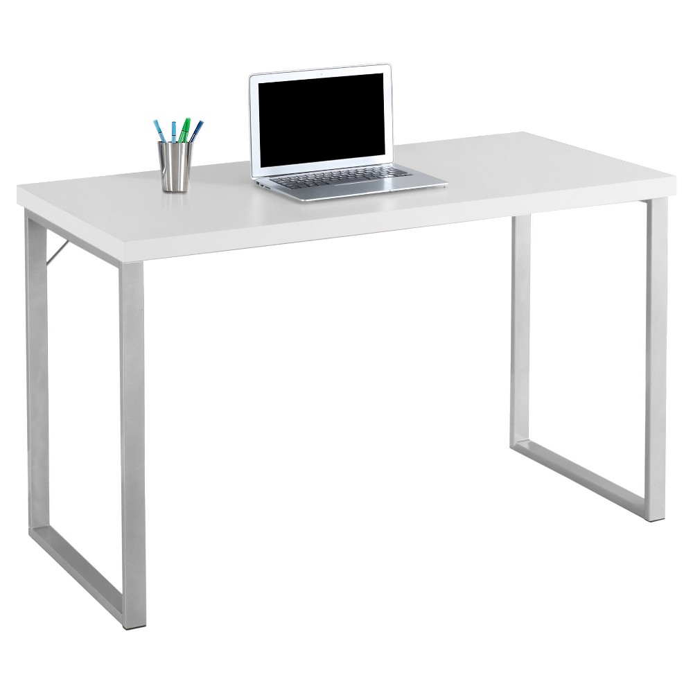 Photos - Office Desk Contemporary Silver Metal Computer Desk White - EveryRoom