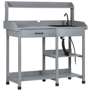 Aghana Digitals Gray Wooden Outdoor Potting Bench with Removable Sink, Faucet, Drawer, Shelves & - 1 of 4