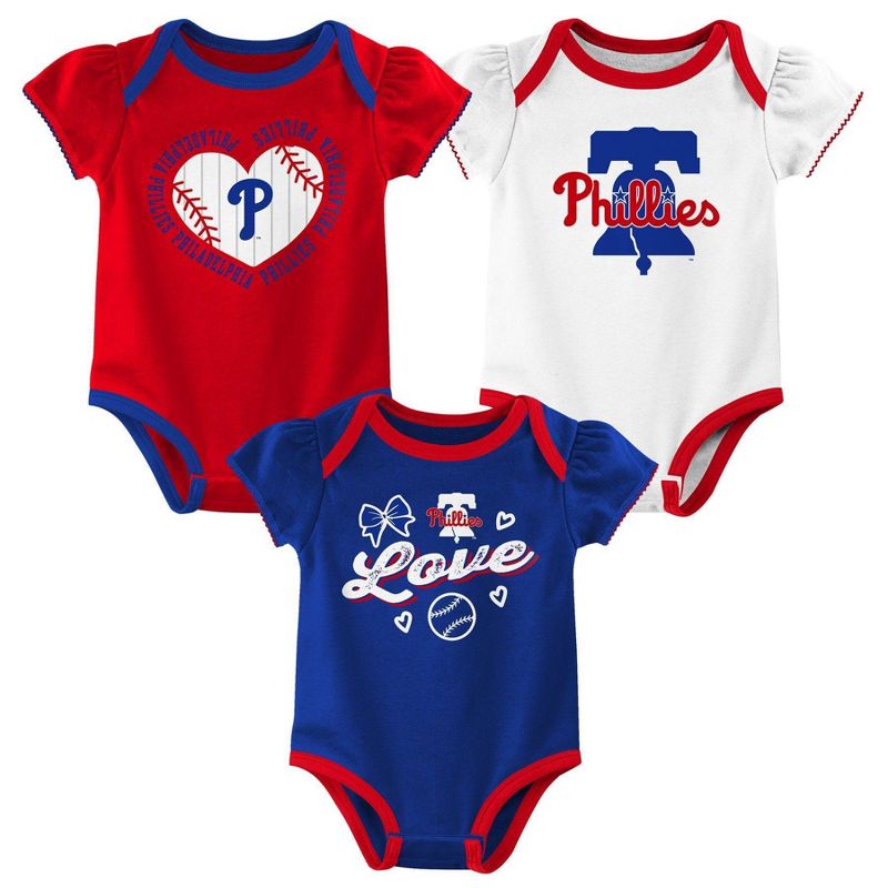 MLB Philadelphia Phillies Infant Girls&#39; 3pk Bodysuit, 1 of 5