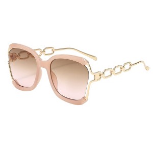 Anna-Kaci Oversized Square Sunglasses with Cutout Chain Link Arms and Glamorous Metal Trim - 1 of 2