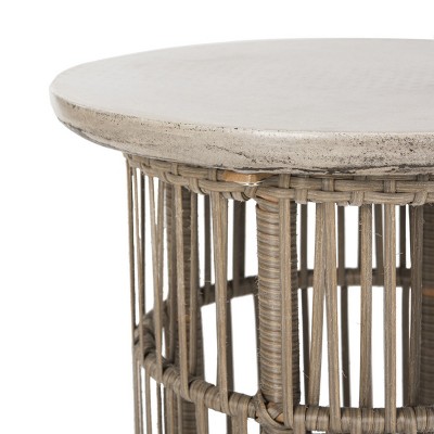 Fane 16'' Dark Grey Concrete & Rattan Round Side Table