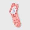 Women's Embroidered Daisy 2pk Cozy Quarter Crew Socks - Coral/Ivory: Animal Icon, Midweight, Rib Cuffs - 2 of 3