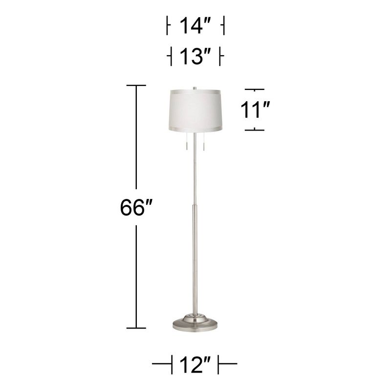 360 Lighting Abba Modern Floor Lamp Standing 66" Tall Brushed Nickel Silver White Fabric Tapered Drum Shade for Living Room Bedroom Office House Home, 3 of 4