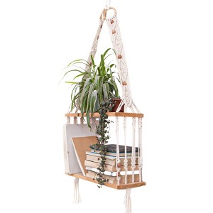Aoibox Macrame Floating Wood Shelf for Wall Decor, Boho Style Hanging Shelves for Bedroom, Living Room, Apartment - 1 of 4