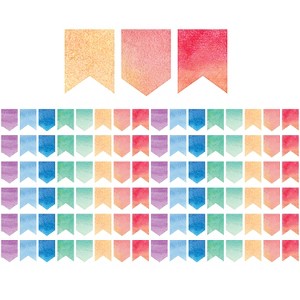 Teacher Created Resources® Watercolor Pennants Die-Cut Border Trim, 35 Feet Per Pack, 6 Packs - 1 of 3
