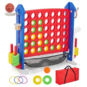 Giant 4 in a Row Game Set,4-to-Score 4-in-1 Jumbo Yard Game (Golf/Basketball/Ring Toss)3-Level Height Adjustable with Carry Bag&Mesh Pocket for Kids - 1 of 4