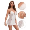 INSPIRE CHIC Women's Lace Mesh Deep V Spaghetti Strap Cami Chemise with Built-in Bra Plunge Slips Babydoll Lingerie - 3 of 4
