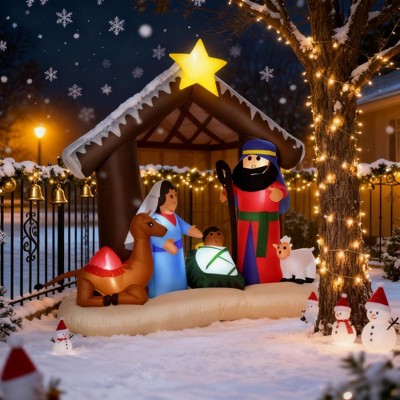 QingMoon Christmas Inflatable Nativity Scene, 6FT Holiday Blow Up Decorations for Garden, Lawn, Yard and Roof