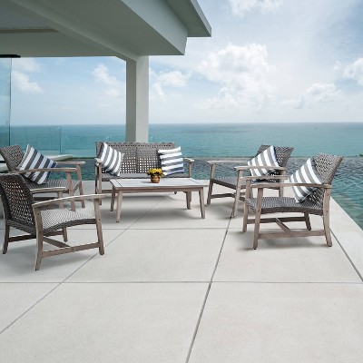 Monterosso 6pc Wood & Rattan Outdoor Patio Sofa Seating Set - DUKAP